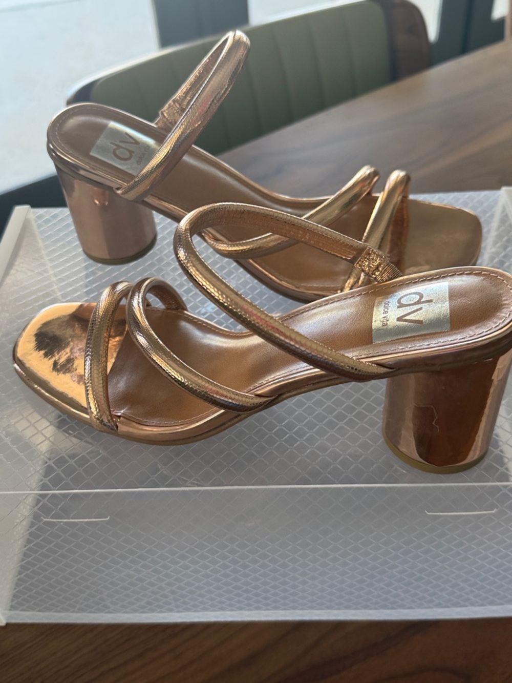 DV by Dolce Vita Metallic Rose Gold Slip-On Block Heel Sandals